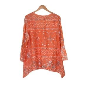 Soft Surroundings Womens Coral Boho Sequin Tunic Top Size XL Lagenlook Beach